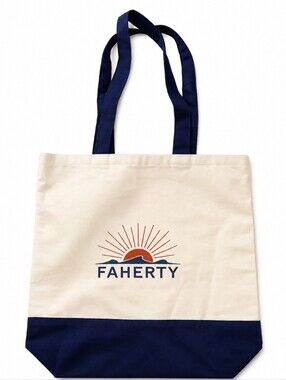 Faherty Signature Canvas Logo Tote Bag Cream Navy Beach Coastal Reusable Shopper